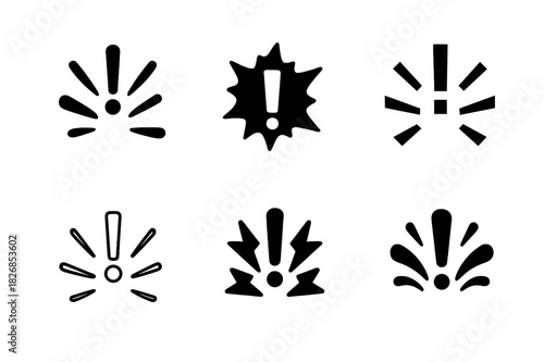 Frustration Icon Set. Frustration. Icon set. Set Logo of frustration: exclamation marks burst. harmonious logo variations of the same emblematic concept, each