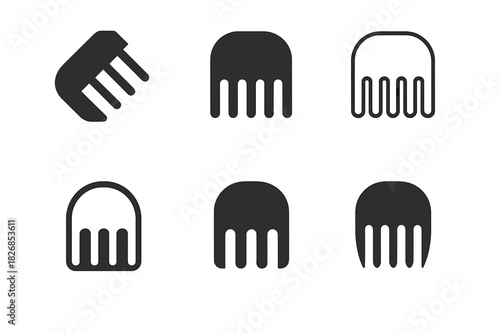 Barbershop Logo Variations. At the Barbershop. Icon set. Set Logo of At the Barbershop: Comb. harmonious logo variations of the same emblematic concept, each