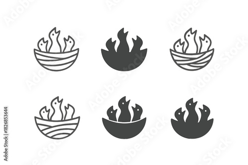 Nest Logo Variations. Nest. Icon set. Set Logo of nest: ant nest mound with tunnel cross-section. harmonious logo variations of the same emblematic concept,