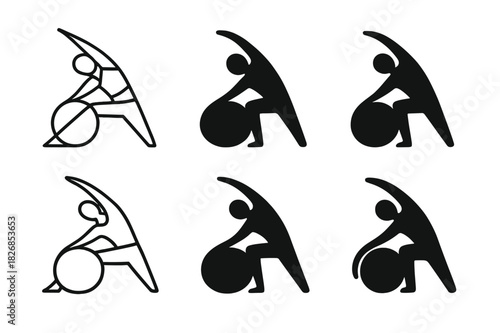Pilates Logo Variations. Pilates and stretching. Icon set. Set Logo of pilates and stretching: balance posture. harmonious logo variations of the