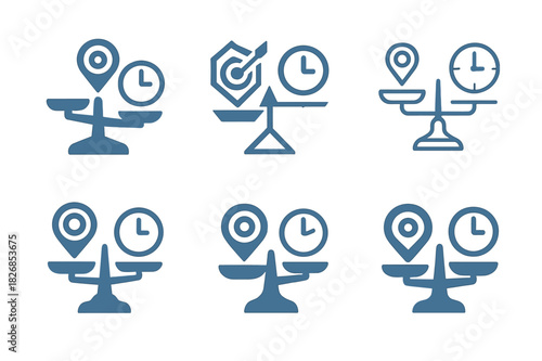 Goal Reflection Icons. Reflecting on Your Goals and Adjusting Your Schedule as Needed. Icon set. Set Logo of Reflecting on Your Goals and Adjusting Your