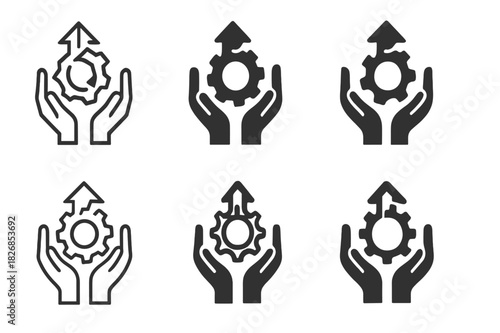 Organizational Change Logos. Guiding organizations through organizational change and transformation. Icon set. Set Logo of organizational change: Hands