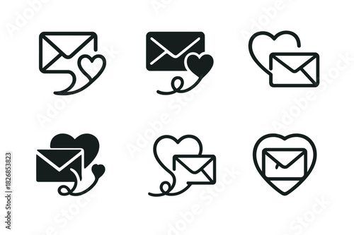 Long-Distance Love Icons. Long-Distance Relationships and Communication. Icon set. Set Logo of Long-Distance Relationships and Communication: envelope with