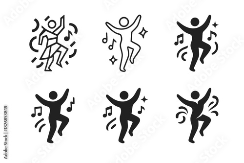 Cultural Dance Logos. Dancing at a cultural festival. Icon set. Set Logo of cultural dance: music and rhythm celebration. harmonious logo variations of the
