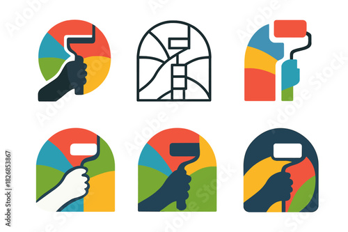 Colorful Mural Logos. Creative mural painting. Icon set. Set Logo of colorful mural. harmonious logo variations of the same emblematic concept