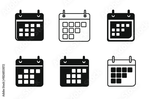 Hanging Calendar Icons. Hanging calendars and planners for easy access. Icon set. Set Logo of hanging calendars and planners for easy access: monthly wall
