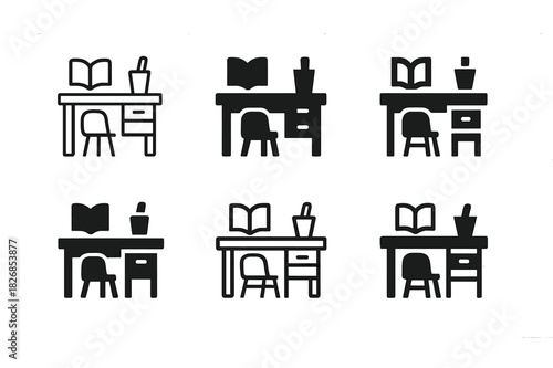 Creative Hobby Logos. Making space for personal hobbies. Icon set. Set Logo of making space for personal hobbies: organized desk. harmonious logo variations of