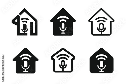 Smart Home Icons. Smart home automation. Icon set. Set Logo of smart home automation: voice assistant integration. harmonious logo variations of the same