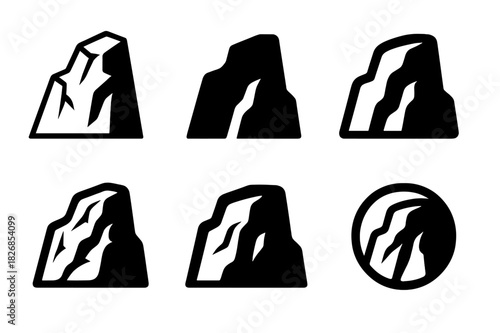 Rocky Cliff Logos. rocky cliffs. Icon set. Set Logo of rocky cliffs: sea cliff arch. harmonious logo variations of the same emblematic concept, each with