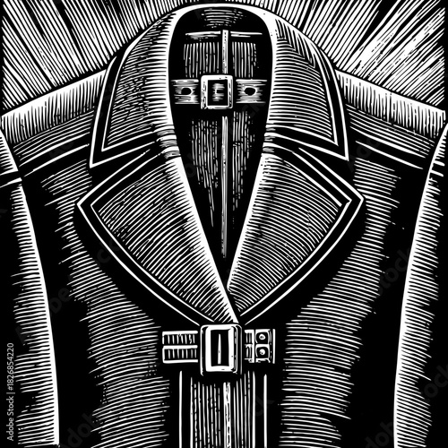 Striking black and white illustration of a formal jacket collar