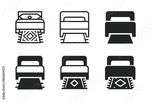 Rug Logo Variations. Rug Under Bed. Icon set. Set Logo of Rug Under Bed: Tucked Corners. harmonious logo variations of the same emblematic concept (Minimal