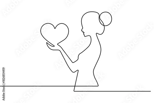 Love shape continuous one line art in clean minimalist outline vector illustration valentine’s day

