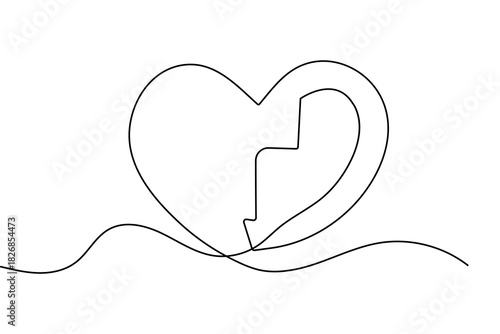 Love shape continuous one line art in clean minimalist outline vector illustration valentine’s day
