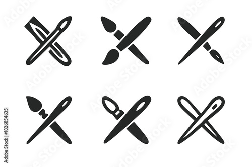 Artistic Fashion Logos. Clothing collaborations between artists and designers. Icon set. Set Logo of clothing collaborations between artists and designers: