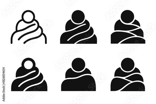 Comfort Logo Variations. Snuggling under the covers. Icon set. Set Logo of snuggling under the covers: cozy blanket folds. harmonious logo variations of the