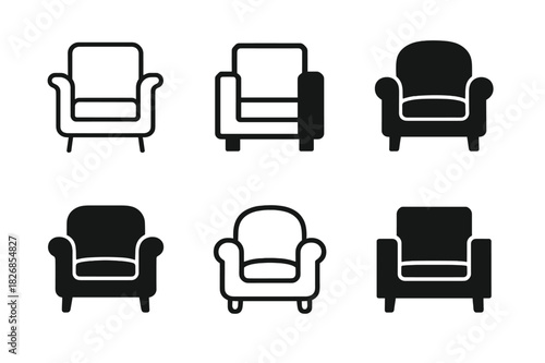Armchair Logo Variations. Armchair armrest. Icon set. Set Logo of armchair design: upholstered seat with arms. harmonious logo variations of the same