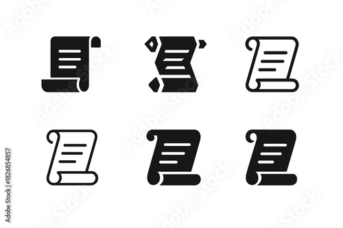 Medea Logo Variations. Medea. Icon set. Set Logo of Medea: ancient scroll. harmonious logo variations of the same emblematic concept, each with different