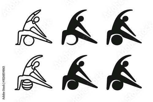 Pilates Logo Variations. Pilates and stretching. Icon set. Set Logo of pilates and stretching: balance posture. harmonious logo variations of the