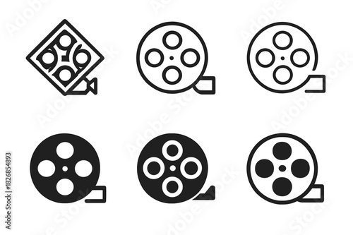 Photography Logo Variations. Photography and videography services. Icon set. Set Logo of photography and videography services: film reel. harmonious logo