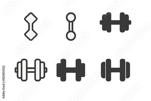Compact Fitness Logos. Compact Home Fitness Setups. Icon set. Set Logo of Compact Home Fitness Setups: Adjustable Dumbbells. harmonious logo variations of the