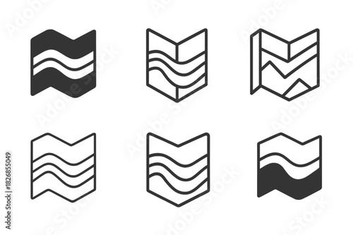 Geological Icon Set. Geologist. Icon set. Set Logo of geologist: geological map icon. harmonious logo variations of the same emblematic concept, each with