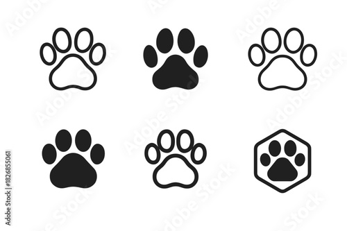 Animal Footprints Logos. Breeder. Icon set. Set Logo of Breeder: Animal Footprints. harmonious logo variations of the same emblematic concept, each with