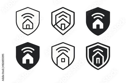 Smart Security Logos. Smart security systems. Icon set. Set Logo of smart security: alarm system icon. harmonious logo variations of the same emblematic
