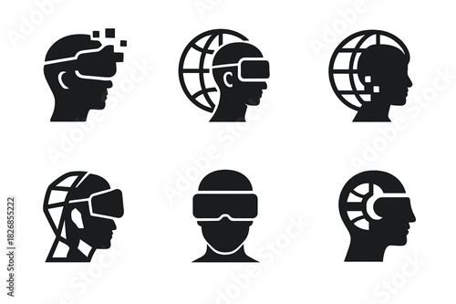 Digital Life Icons. Life in a digital world. Icon set. Set Logo of digital life: virtual reality experience. harmonious logo variations of the same emblematic
