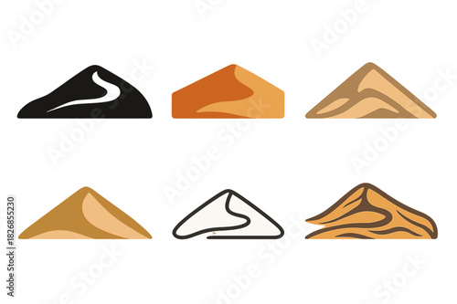 Desert Dunes Logos. Desert dunes. Icon set. Set Logo of desert dunes: wind-swept dune silhouette. harmonious logo variations of the same emblematic concept,