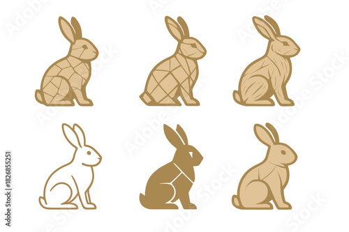 Paper Mache Icons. Paper mache animal crafts. Icon set. Set Logo of paper mache animal crafts: crafted rabbit with detail. harmonious logo variations of the