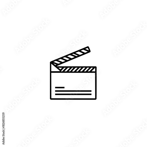 Simple black and white line icon of a movie clapperboard
