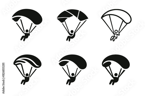 Paragliding Logo Variations. Paragliding. Icon set. Set Logo of Paragliding: abstract air current lines. harmonious logo variations of the same emblematic