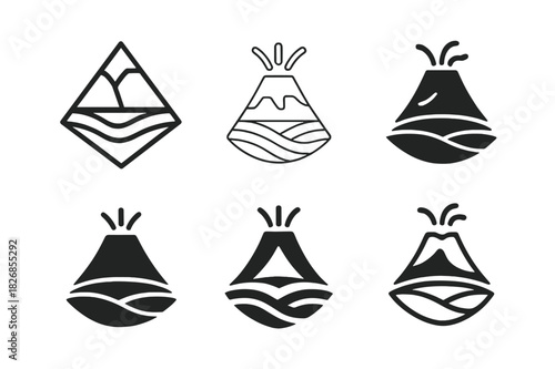 Volcanic Layer Logos. Lithosphere. Icon set. Set Logo of volcanic layer. harmonious logo variations of the same emblematic concept (Abstract geometric, Minimal