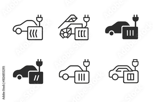 Electric Car Conversion Icons. DIY electric car conversion kits. Icon set. Set Logo of DIY electric car conversion kits: controller unit. harmonious logo
