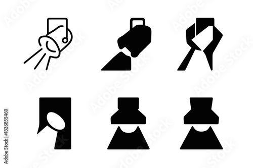 Performance Art Icons. Performance art. Icon set. Set Logo of performance art: stage spotlight symbol. harmonious logo variations of the same emblematic
