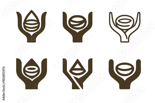 Nest Icon Variations. Nest. Icon set. Set Logo of nest: squirrel drey nestled in a tree fork. harmonious logo variations of the same emblematic concept, each