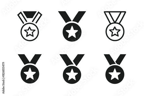 Top Performer Icons. Top performer award. Icon set. Set Logo of top performer award: medal with ribbon. harmonious logo variations of the same emblematic