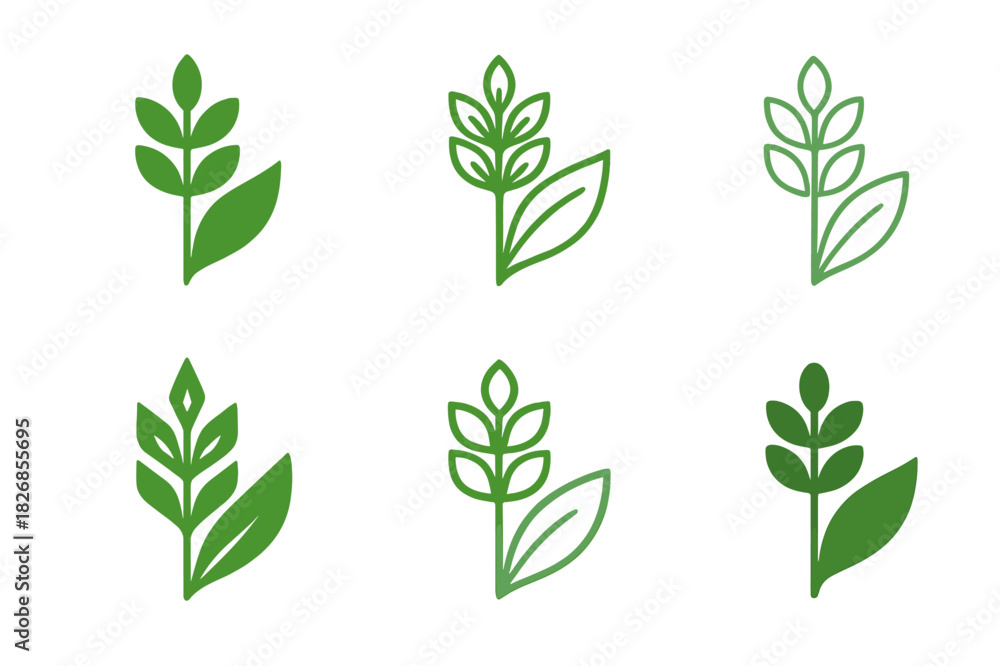 Naklejka premium Plant-Based Logo Variations. Plant-Based Diet. Icon set. Set Logo of Plant-Based Diet: grain stalk and leaf design. harmonious logo variations of the same