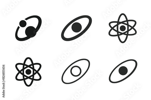Planetary Orbit Logos. Planetary orbits. Icon set. Set Logo of planetary orbits: cosmic trajectory map. harmonious logo variations of the same emblematic