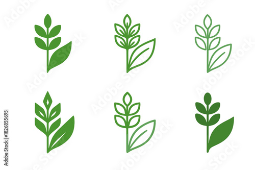 Plant-Based Logo Variations. Plant-Based Diet. Icon set. Set Logo of Plant-Based Diet: grain stalk and leaf design. harmonious logo variations of the same