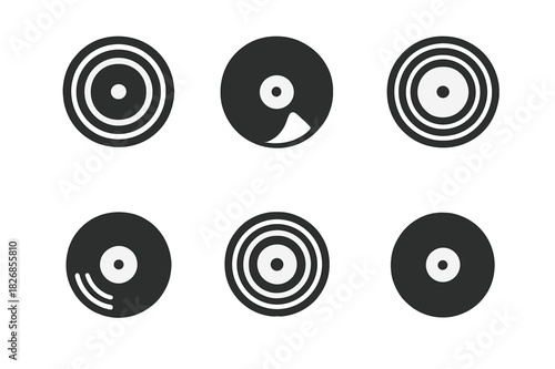 Vintage Magazine Logos. Vintage magazine. Icon set. Set Logo of vintage magazine: vinyl record. harmonious logo variations of the same emblematic concept