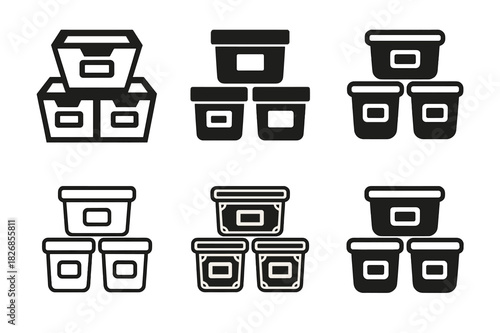 Custom Storage Icons. Creating custom-designed home storage solutions. Icon set. Set Logo of creating custom-designed home storage solutions: labeled