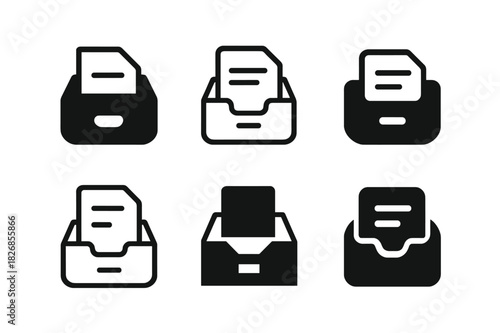 Filing Cabinet Icons. Filing documents in a filing cabinet. Icon set. Set Logo of Filing documents in a filing cabinet: Stack of folders. harmonious logo