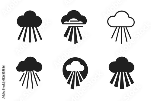 Cloud Light Logos. Light Through Clouds. Icon set. Set Logo of Light Through Clouds: heavenly light streaming downward. harmonious logo variations of the same