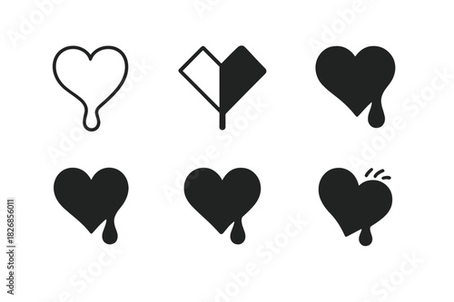 Emotional Exhaustion Icons. Emotional exhaustion. Icon set. Set Logo of emotional exhaustion: drooping heart symbol. harmonious logo variations of the same