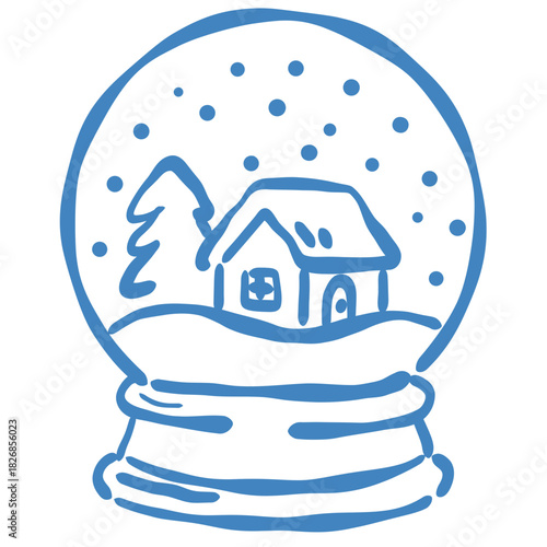 Whimsical snow globe with a tiny house pine tree and falling snow creating a peaceful winter scene that brings a magical cozy feeling to holiday art and storytelling projects