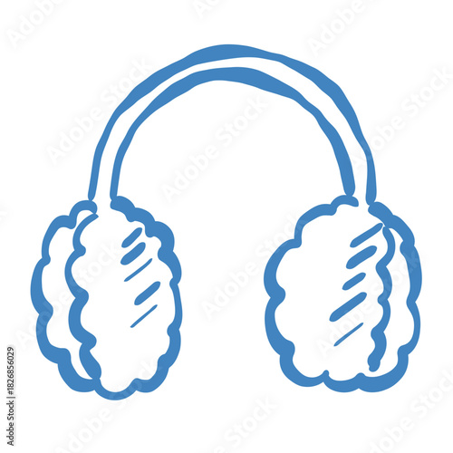 Fluffy earmuffs line art doodle cozy winter accessory illustration for cute christmas clipart sets