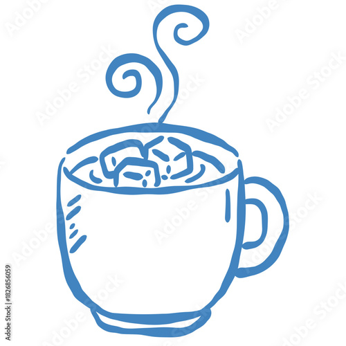 Marshmallow cocoa mug line art doodle warm winter drink illustration for cozy christmas clipart projects