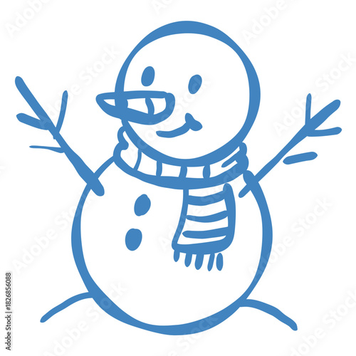 Cute snowman line art doodle cheerful winter character illustration for cozy christmas clipart collections