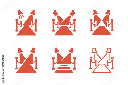 Elegant Fashion Icons. Fashion for special occasions (weddings, galas). Icon set. Set Logo of Fashion for special occasions (weddings, galas): red carpet and